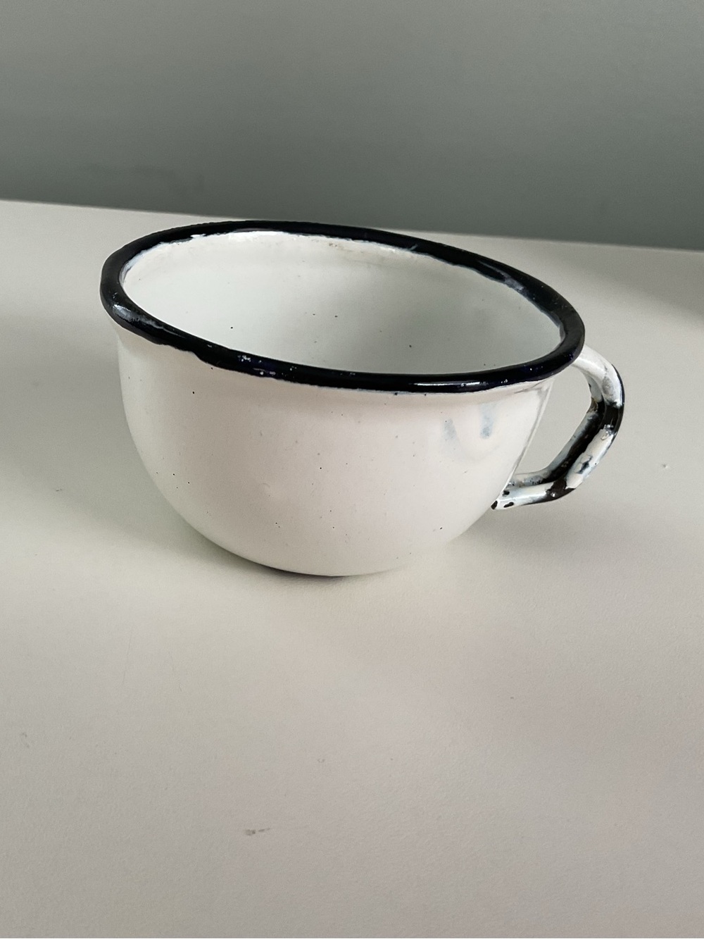 Vintage Soviet USSR Enamel Cup White Black Rim 5 oz